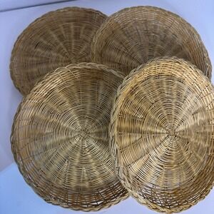 VTG Woven Wicker Rattan‎ Paper Plate Holder Picnic Brown Natural Basket Lot of 4
